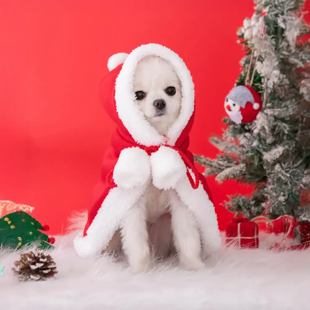 Christmas Santa Pet Cloak Warm Plush Dog Cape with Hat - News Pet Shop