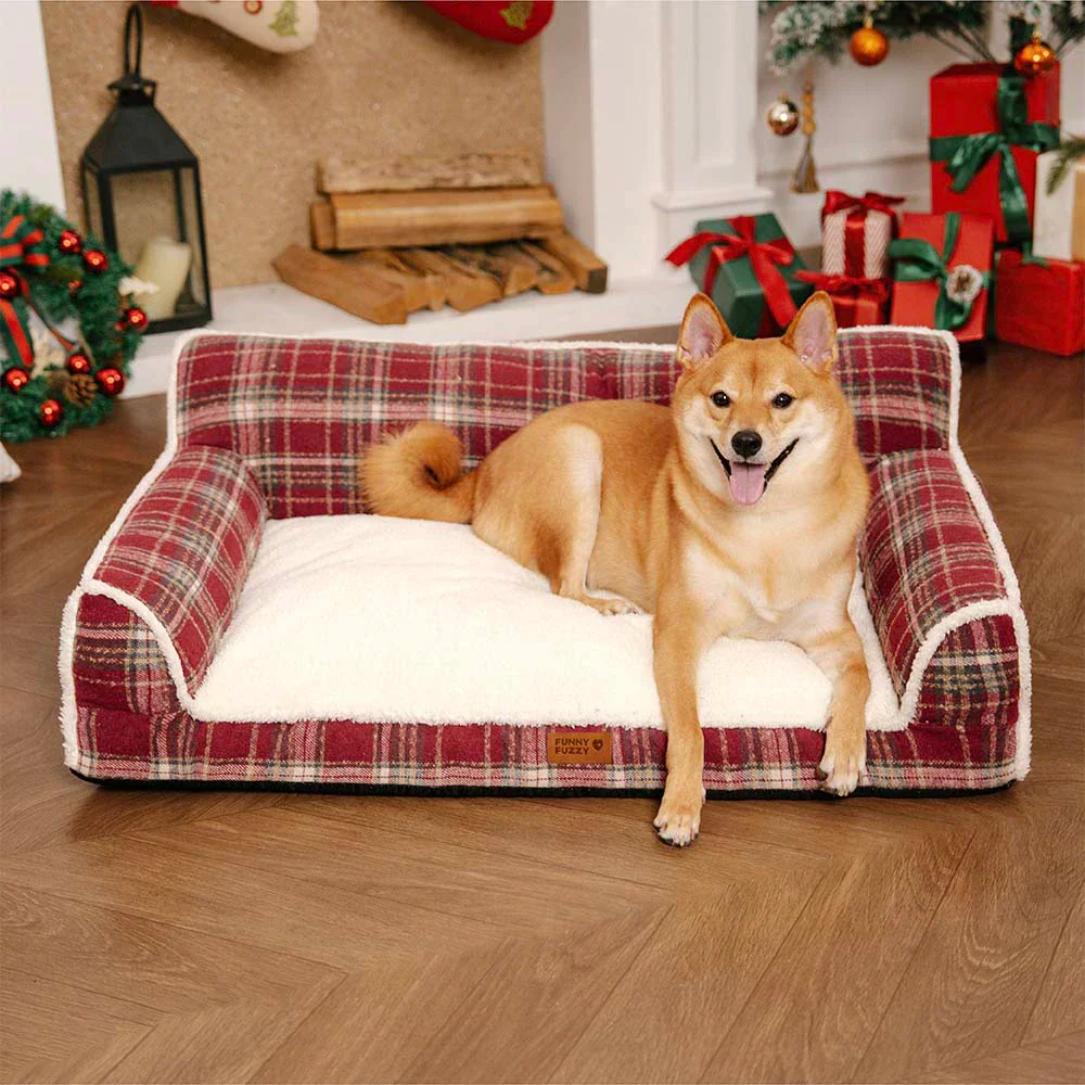 Vintage Plaid Plush Whashable Bolster Dog Sofa Bed - Chris-Nook - News Pet Shop