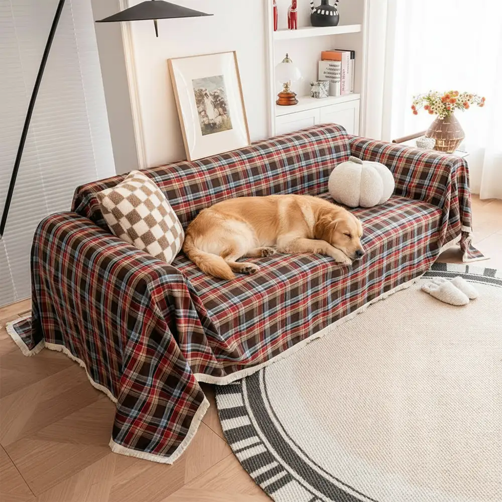 Festive Plaid Color Block Sofa Decoration Couch Cover - News Pet Shop