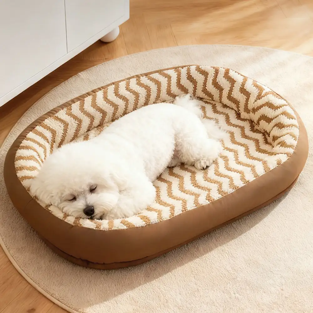 Geometric Wave Pattern Faux Leather Warm Removable And Washable Dog Bed - News Pet Shop