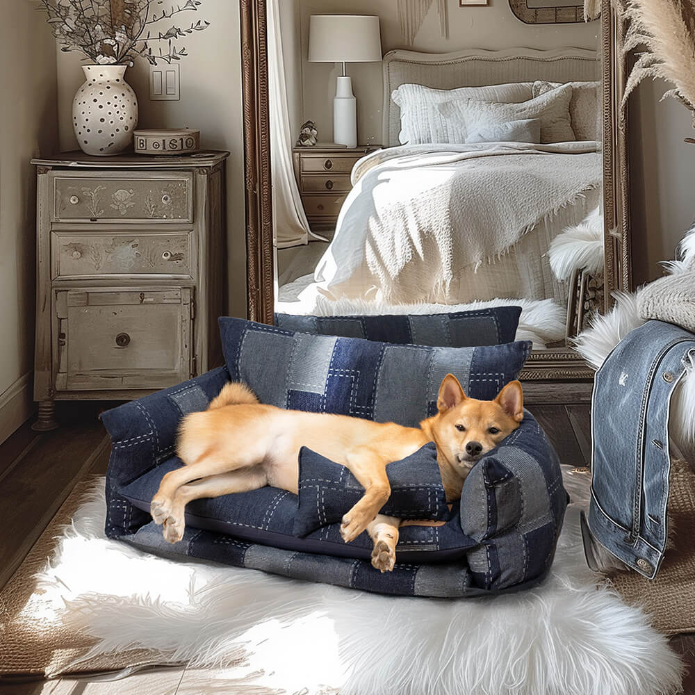 Denim Patchwork Style Pet Double Layer Sofa Dog Sofa Bed - News Pet Shop