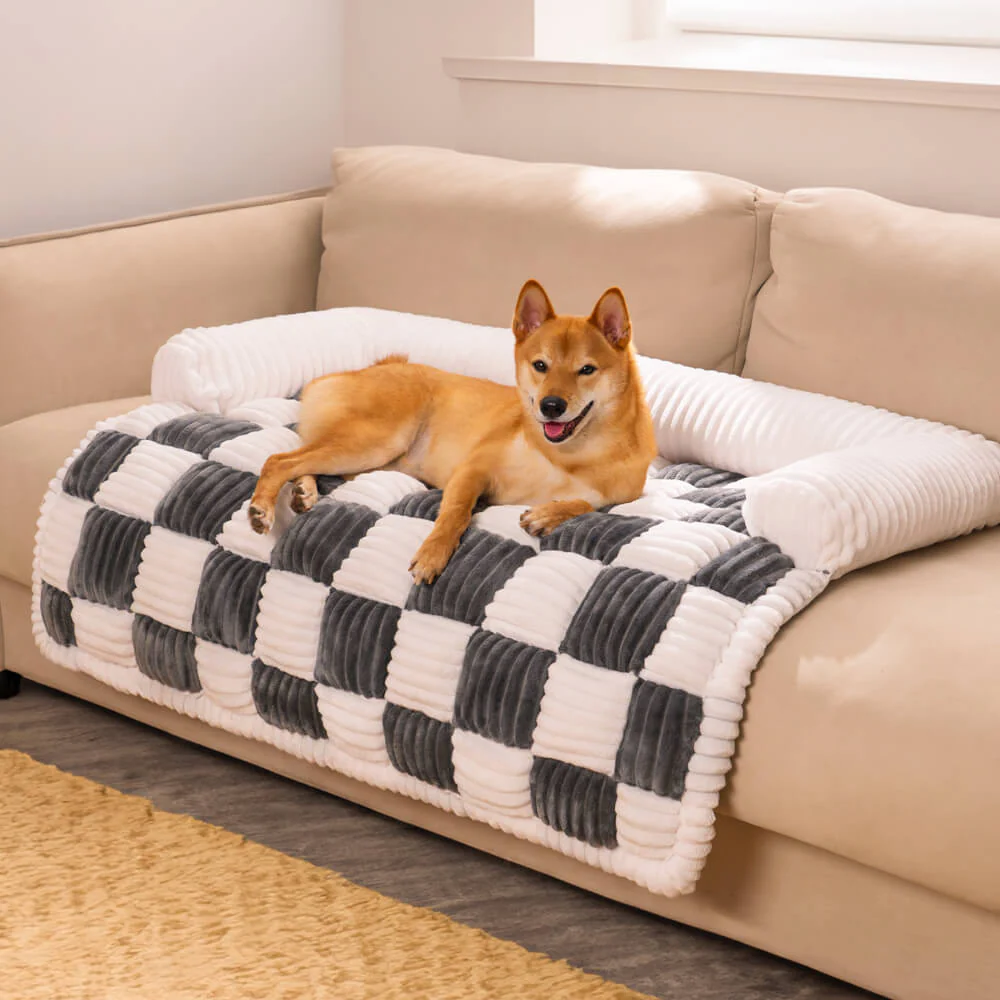 Cream Square Plaid Cozy Dog Mat Furniture Protector Covers - News Pet Shop