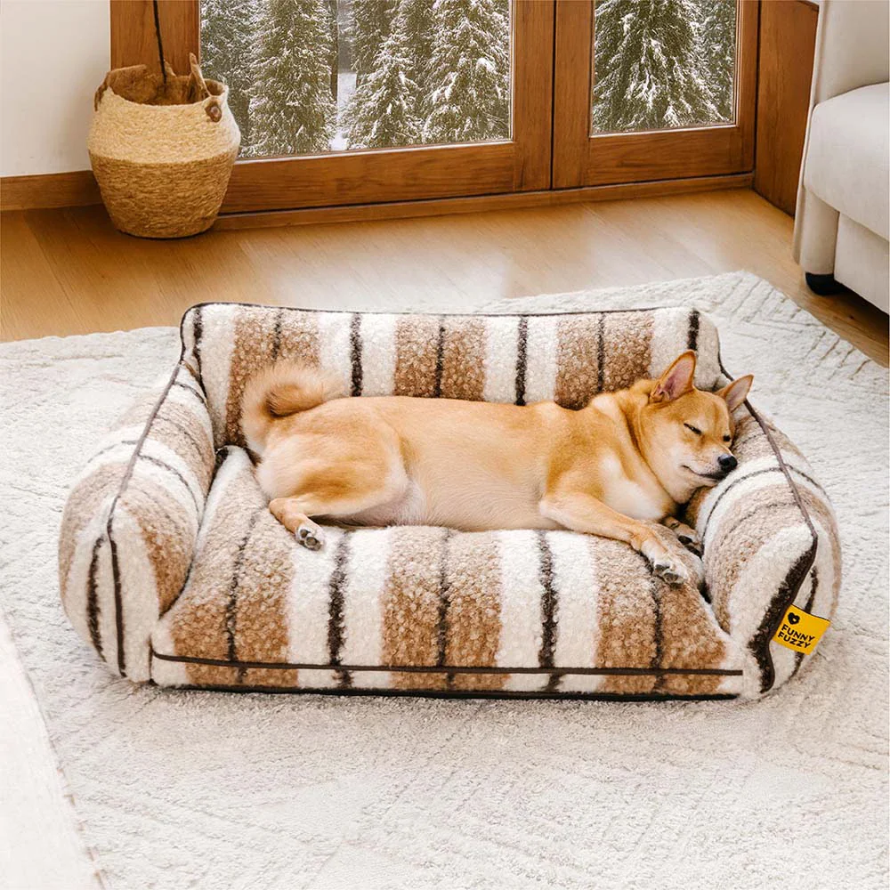 Plush Warmth Stripe Foldable Washable Dog & Cat Sofa Bed - MochaSnug - News Pet Shop