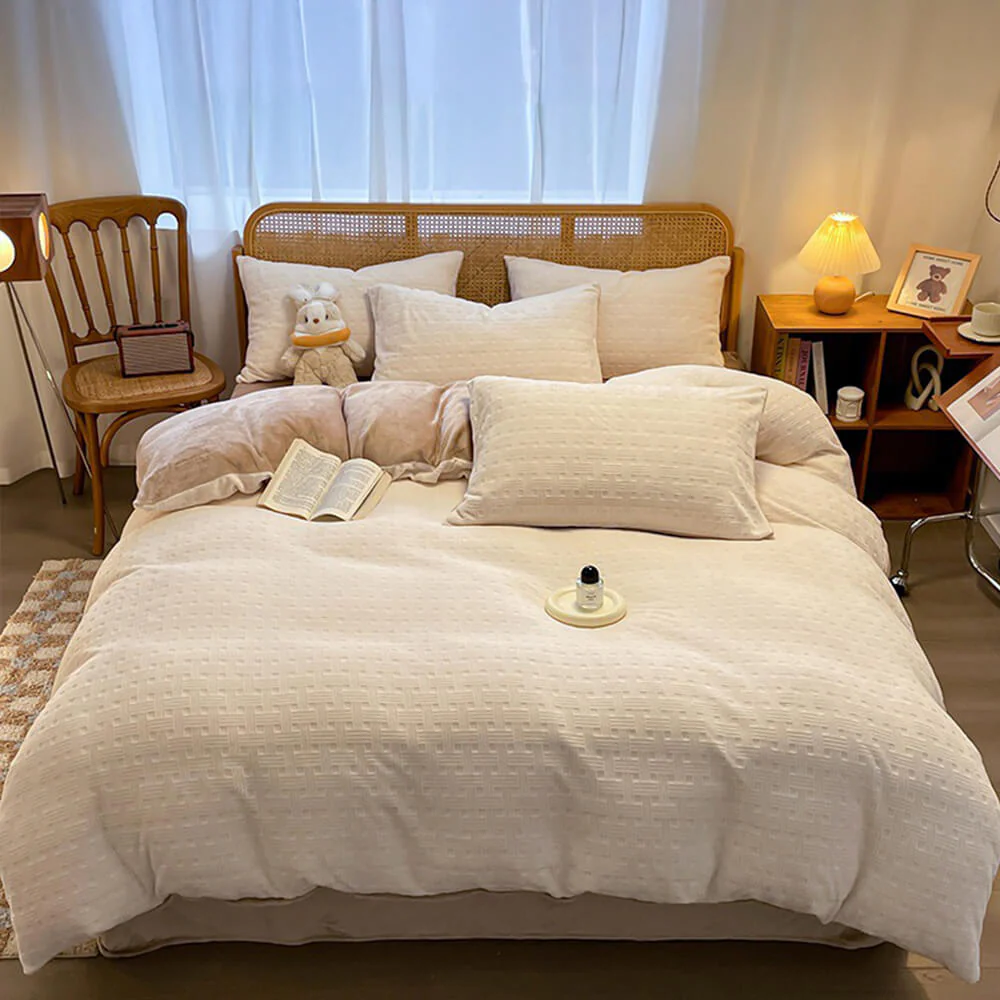 Woven Texture Ultra-Soft Milk Velvet Warm Bed Sheet Set - News Pet Shop