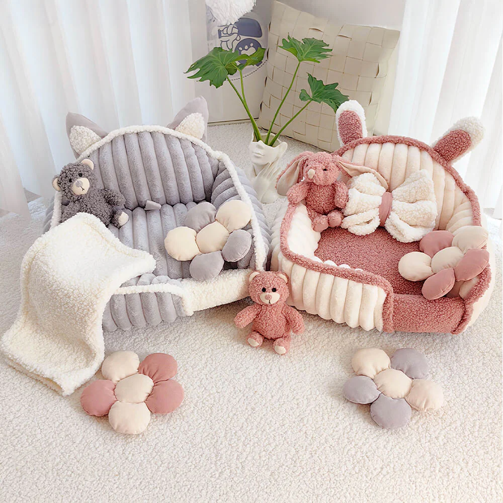 Cream Pink Fluffy Cozy Washable Dog & Cat Sofa Bed - News Pet Shop