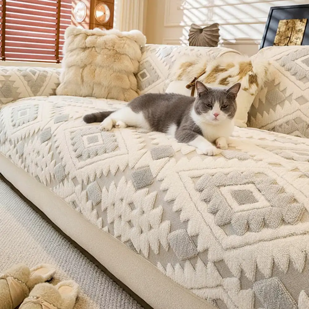 Modern Geometric Thick Plush Anti-Scratch Non-Slip Couch Cover - News Pet Shop