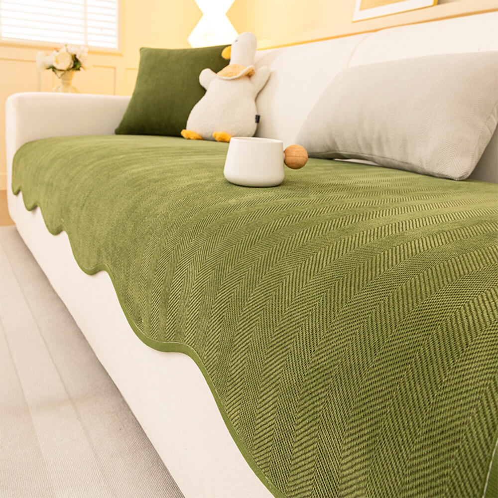 Minimalist Herringbone Chenille Non-Slip Wavy Edge Couch Cover - News Pet Shop