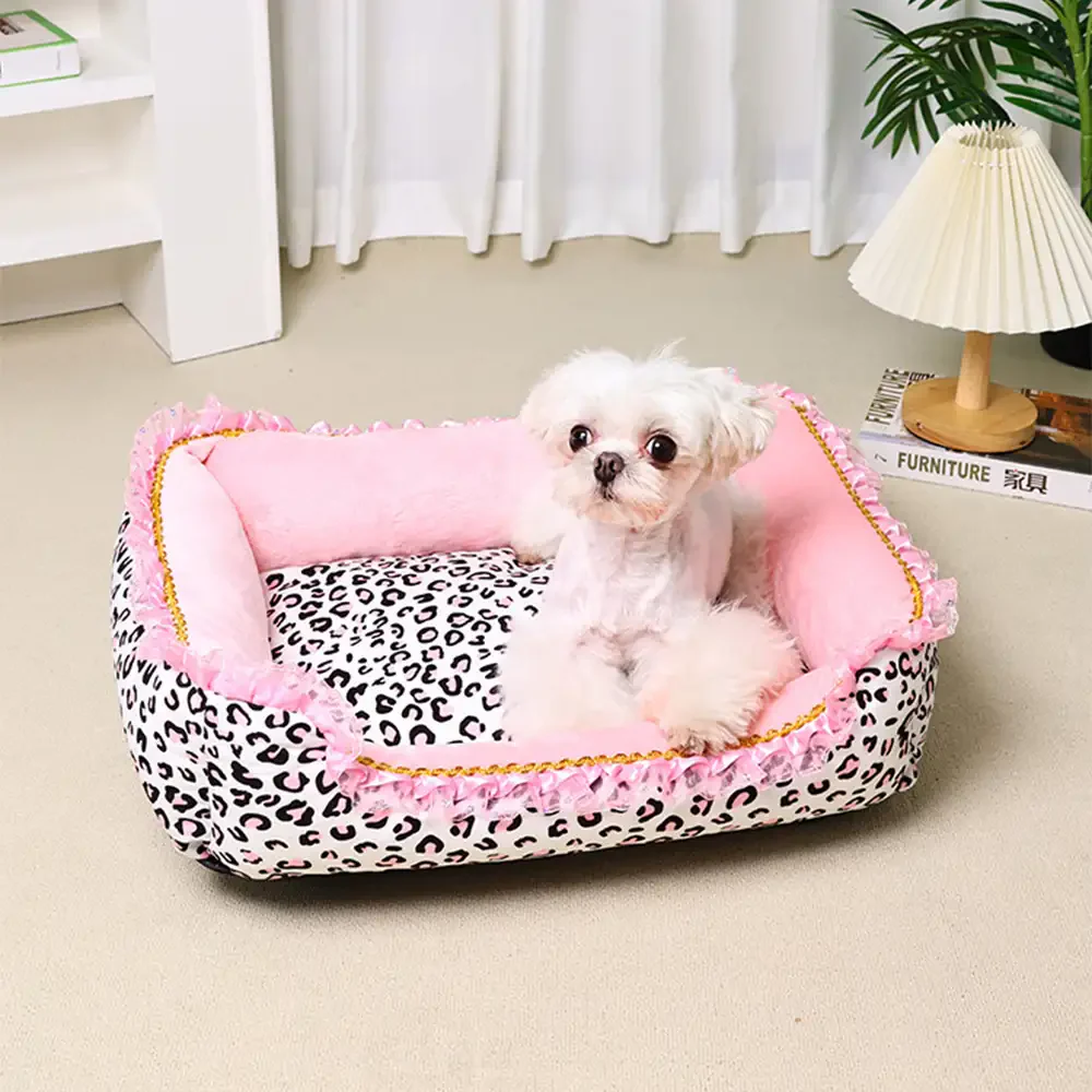 Pink Leopard Print Removable And Washable All-Season Princess Pet Bed - News Pet Shop