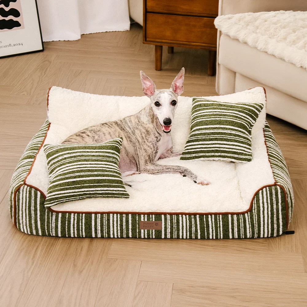 Plush Warm Stripe Orthopedic Dog & Cat Sofa Bed With Pillows- Grove Couch - News Pet Shop