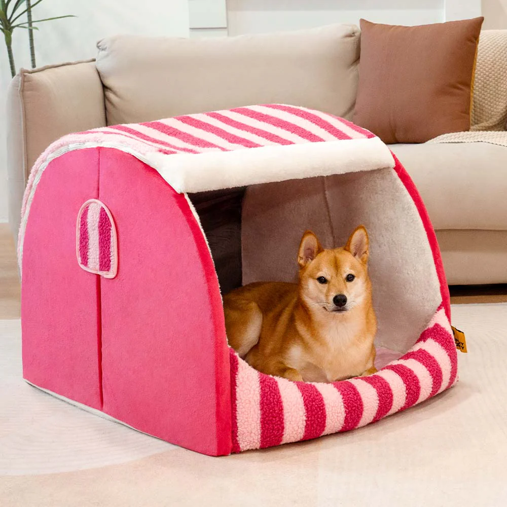 Trendy Striped House Orthopedic Dog Bed - Cozy Hideaway - News Pet Shop