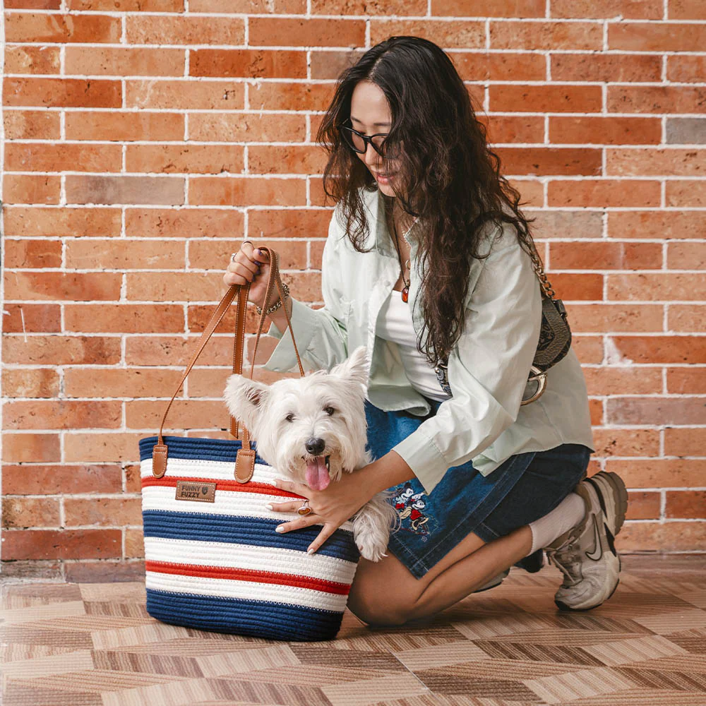 Handmade Lightweight Cotton Woven Beach Bag Pet Carrier- Summer Vacation - News Pet Shop