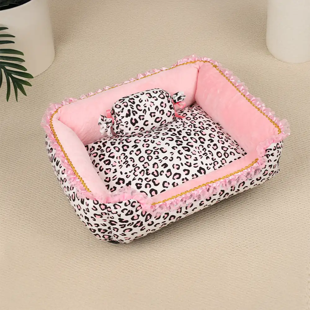 Pink Leopard Print Removable And Washable All-Season Princess Pet Bed - News Pet Shop