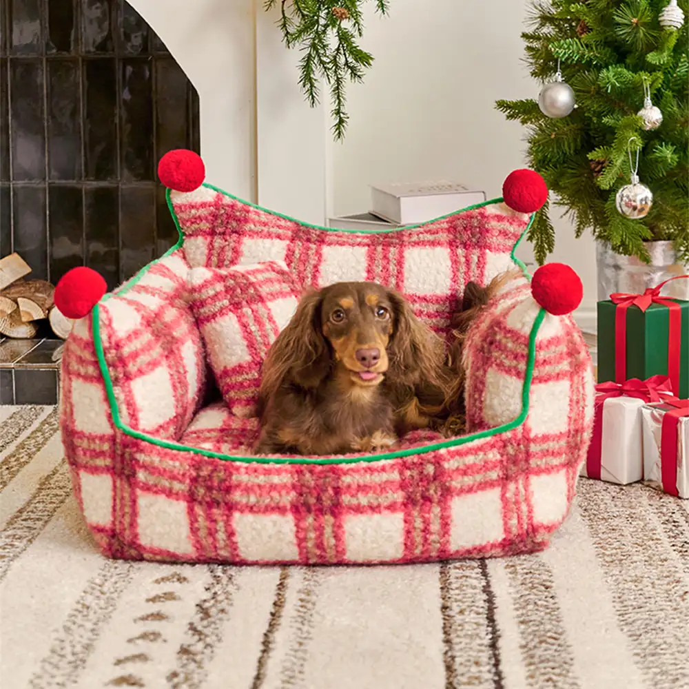 Amusement Park Fashion Plaid Thickened Plush Dog Sofa Bed - News Pet Shop