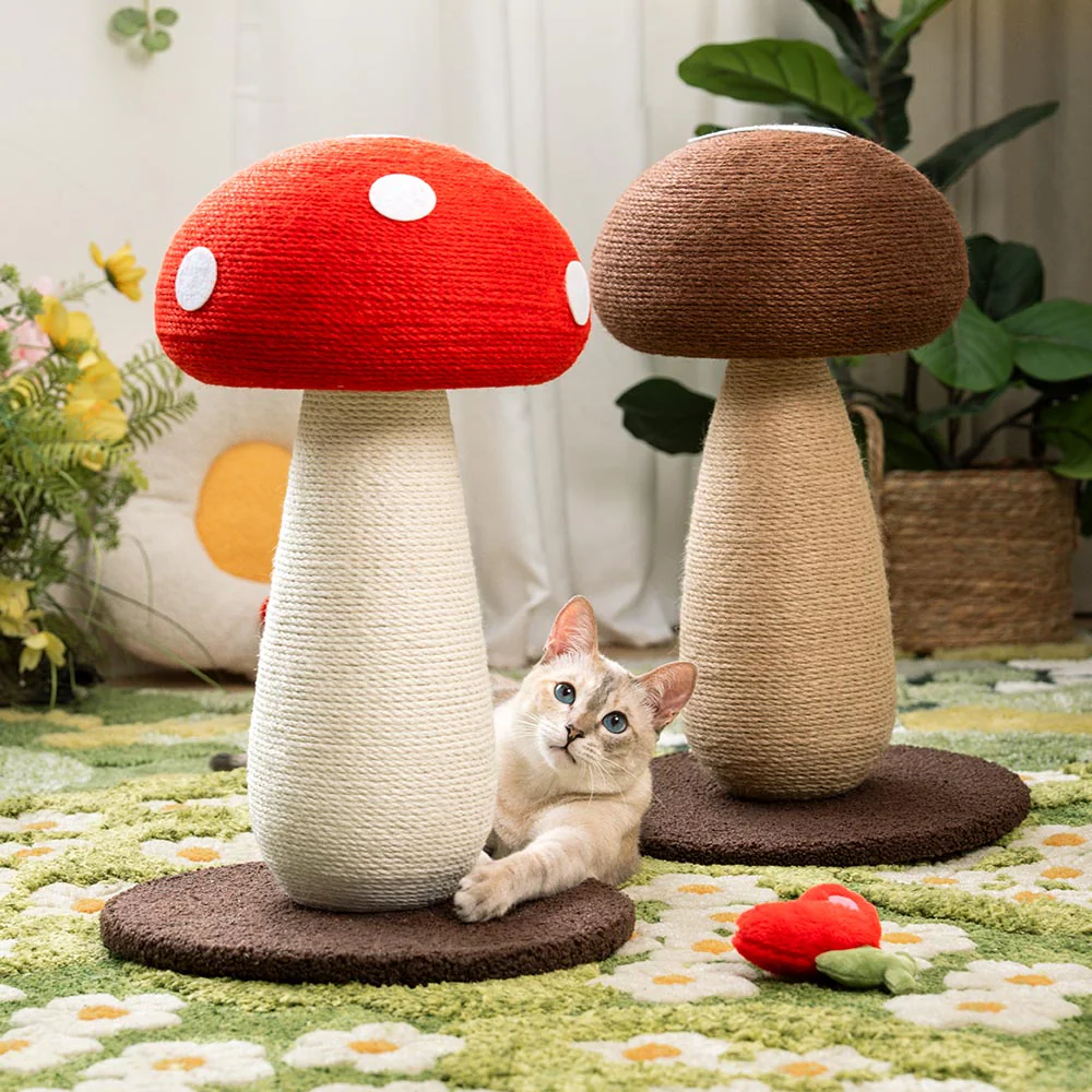 Handcrafted Mushroom-Shaped Natural Sisal Scratching Post for Large Cats - News Pet Shop