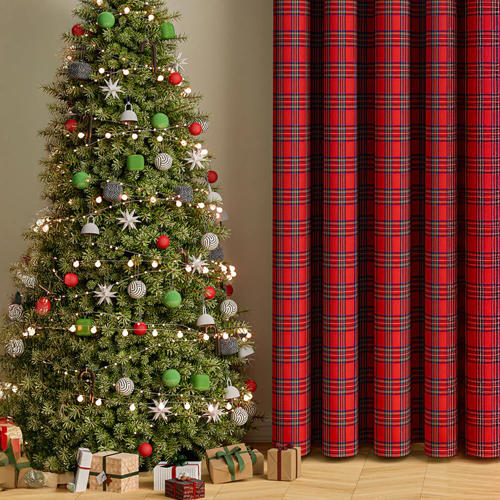 Classic Plaid Christmas Decorative Semi-Blackout Curtains - News Pet Shop