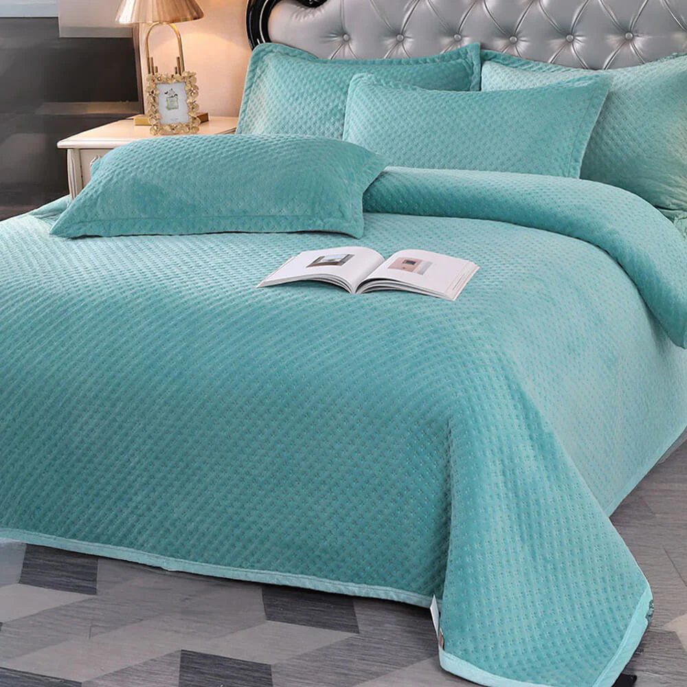 Waffle Milk Fleece Warm Quilted Bedspread Set - News Pet Shop