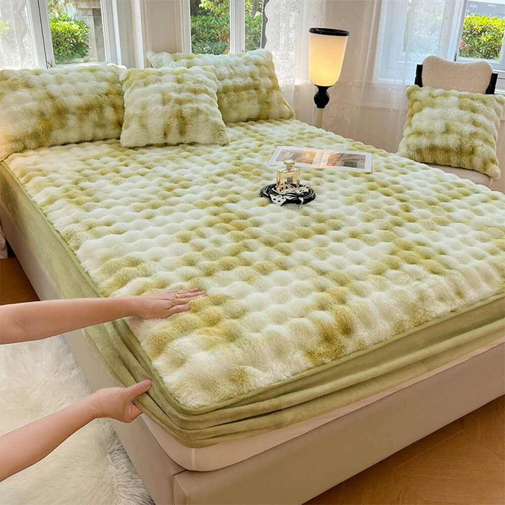 Gradient Cream Bubble Thickened Faux Rabbit Fur Warm Fitted Sheet Mattress Cover - News Pet Shop