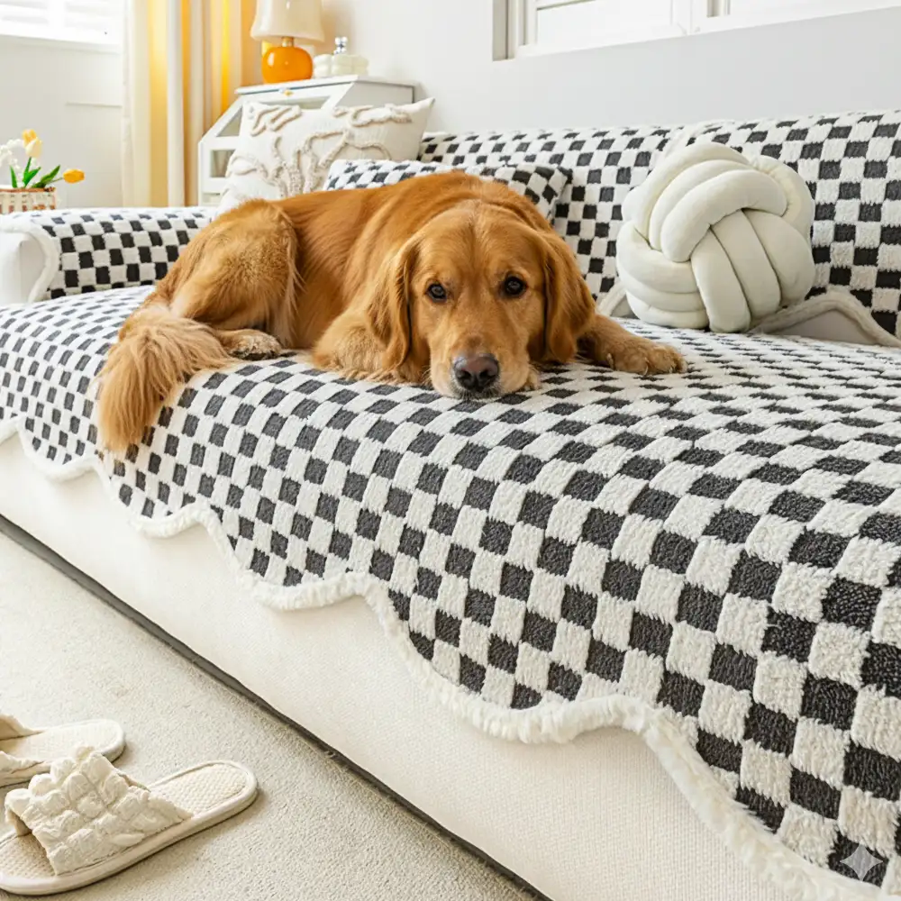 Classic Checkerboard Plush Comfortable Scratch-Resistant Non-Slip Couch Cover - News Pet Shop