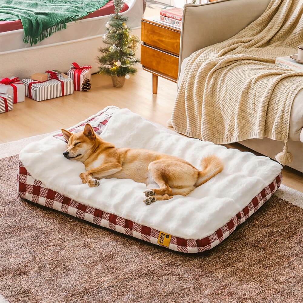 Large Classic Check Headrest Rectangle Calming Dog Bed - Dreamy wave - News Pet Shop