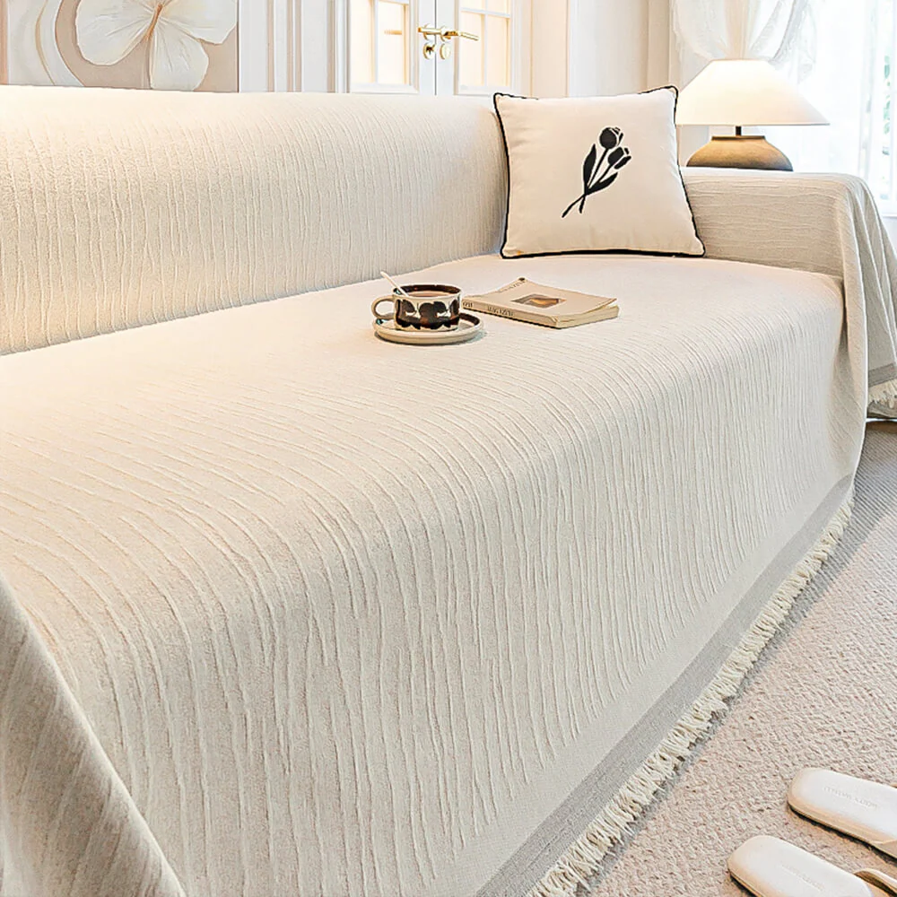 Cream Chenille Textured Pet-Friendly Anti-Scratch Throw Couch Cover - News Pet Shop