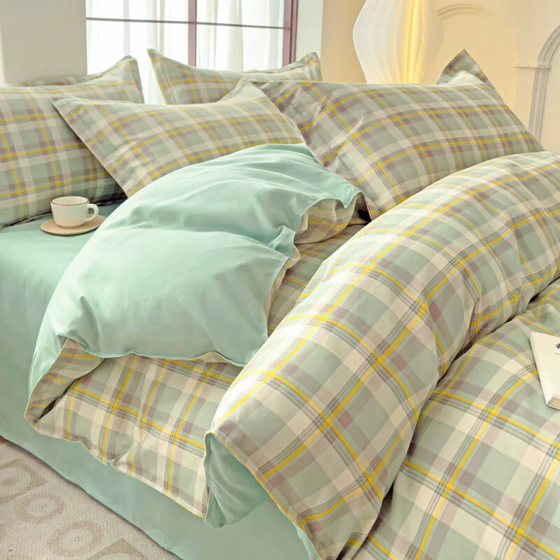 Classic Plaid Color Block Stylish Breathable Bed Sheet Set - News Pet Shop