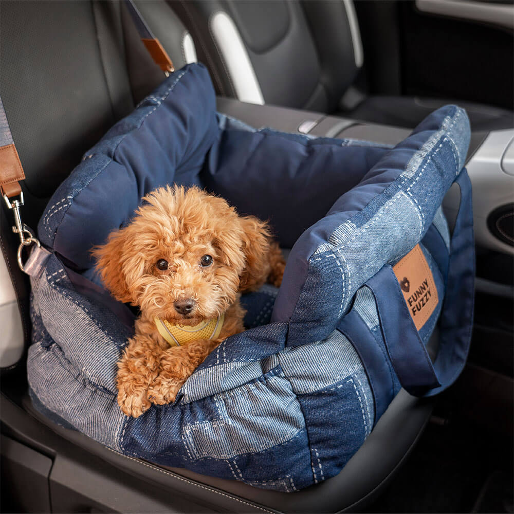 Travel Safety Bolster Vintage Denim Patchwork Dog Car Seat Bed - News Pet Shop