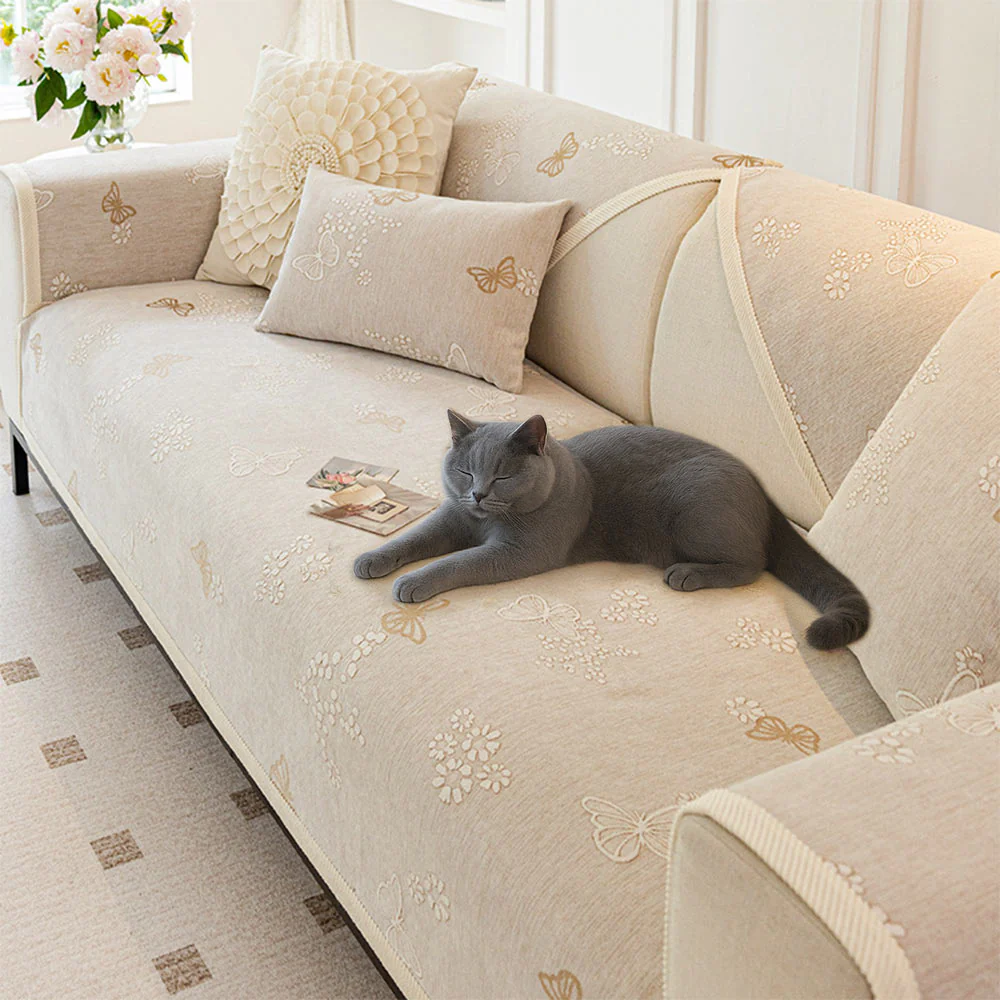 Chenille Anti-Slip Butterfly Pattern Morandi Color Couch Cover - News Pet Shop