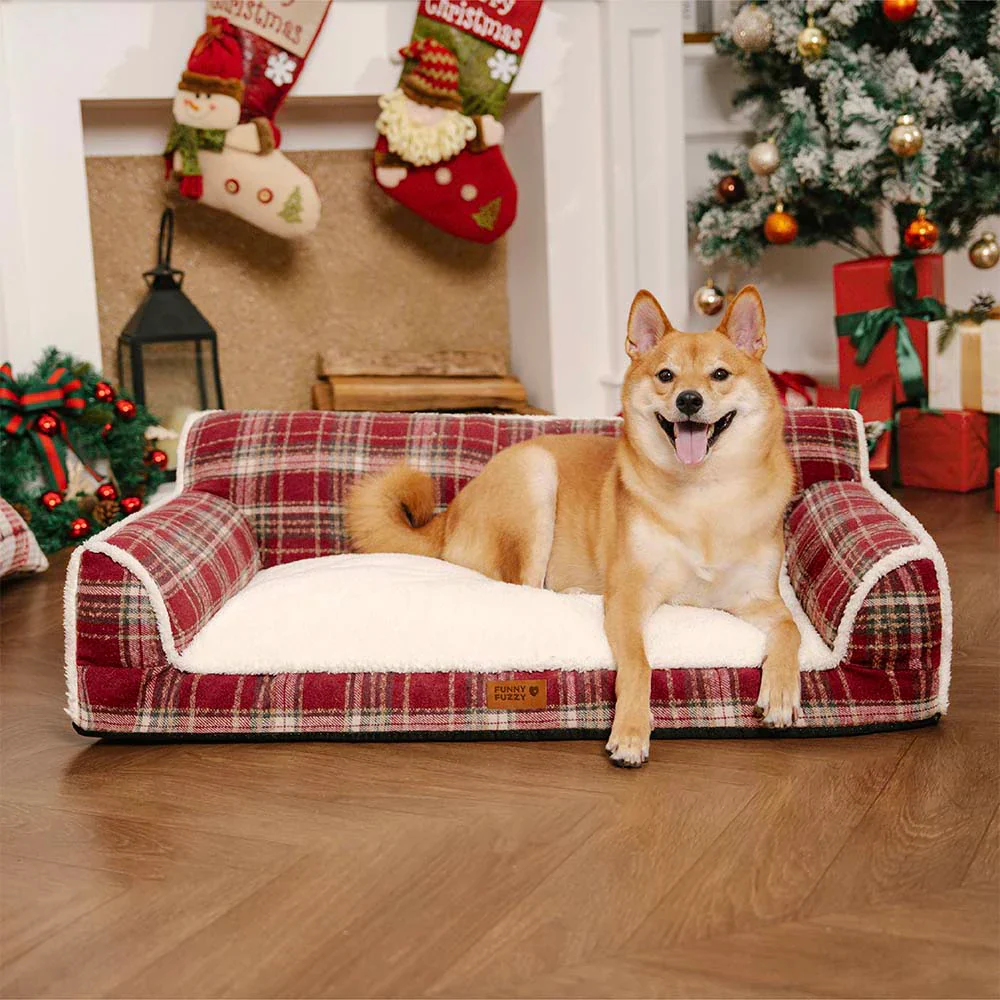 Vintage Plaid Plush Whashable Bolster Dog Sofa Bed - Chris-Nook - News Pet Shop