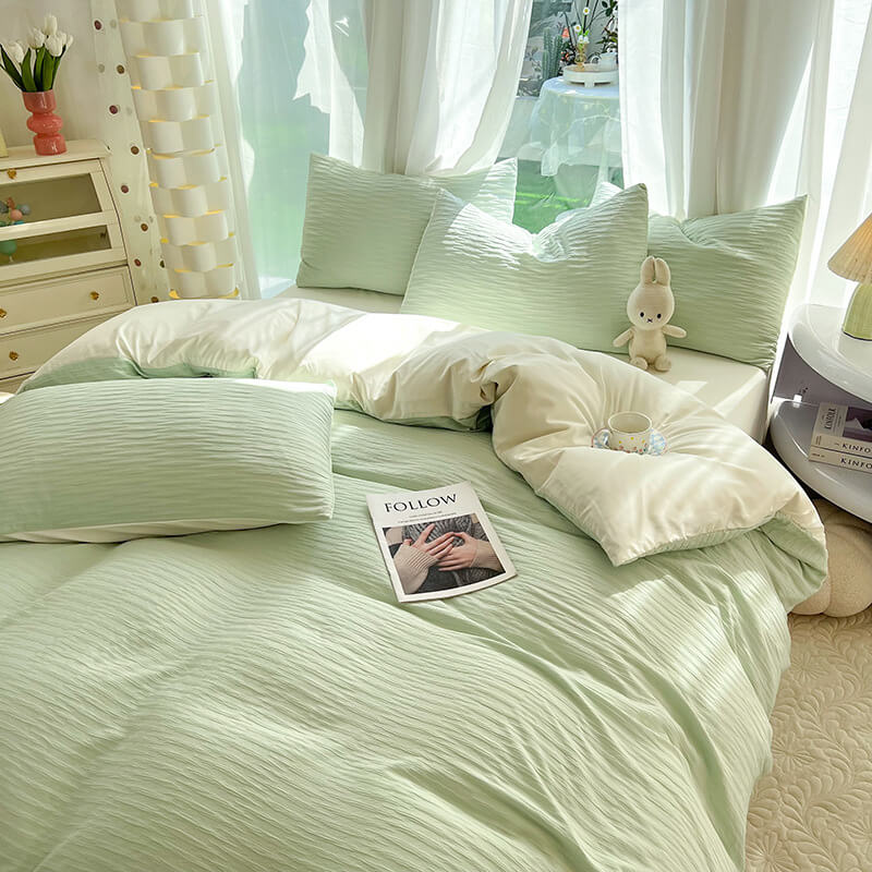 All-Seasons Seersucker Solid Color Comfort Bed Sheet Set - News Pet Shop