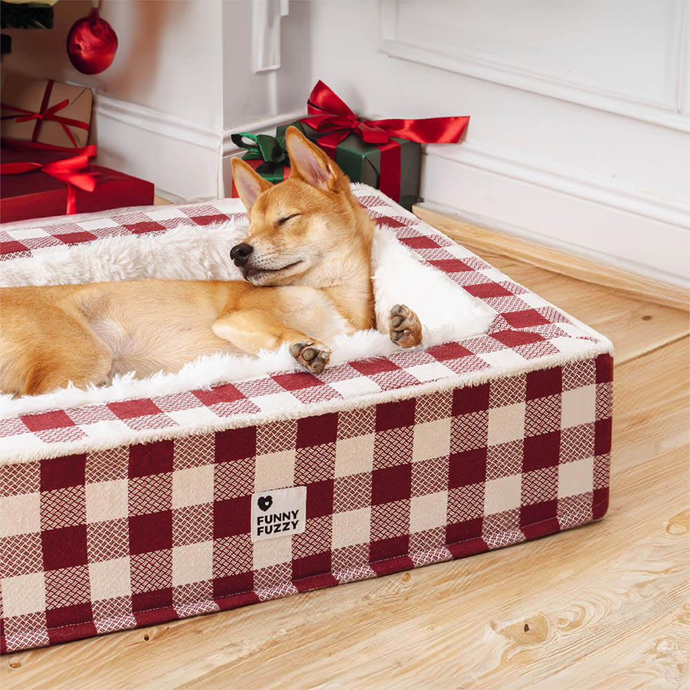 Festive Classic Tartan Cozy Dog Anti-Anxiety Calming Bed - News Pet Shop