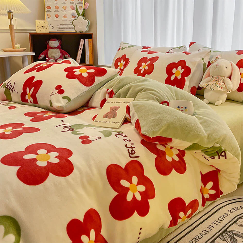 Fashion Floral Print Milk Velvet Comfort Anti-Static Bed Sheet Set - News Pet Shop