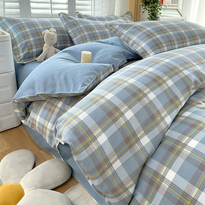Classic Plaid Color Block Stylish Breathable Bed Sheet Set - News Pet Shop