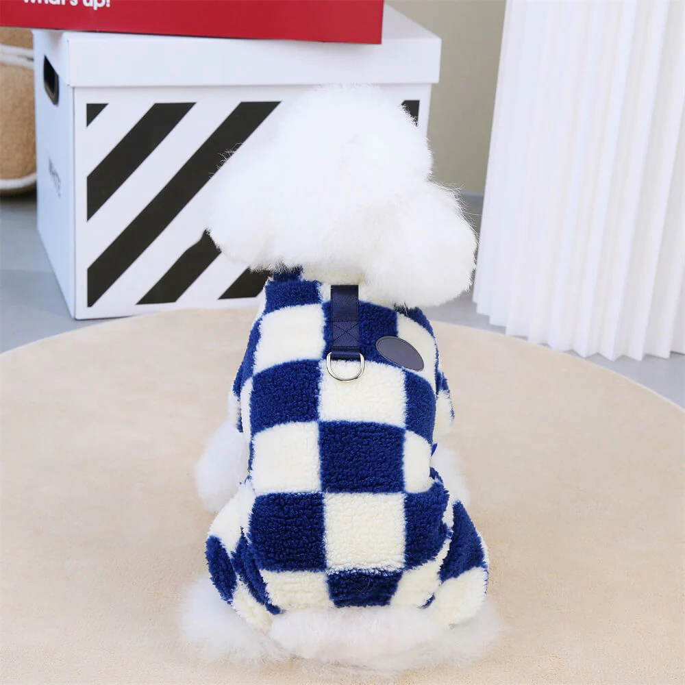 Checkered Fleece Dog Jacket  C Bold Style and Warmth for Winter Walks - News Pet Shop