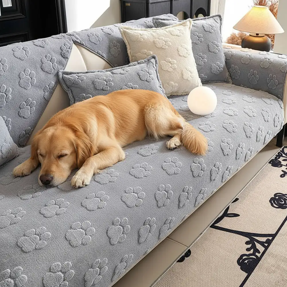 Paw Print Cute Plush Thick Sofa Decoration Non-slip Couch Cover - News Pet Shop