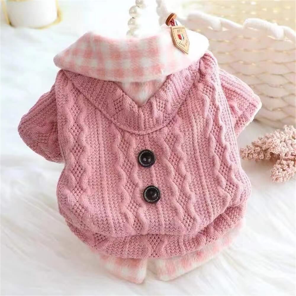 Cozy Knitted Dog Sweater with Plaid Collar  C Available in Pink & Blue - News Pet Shop