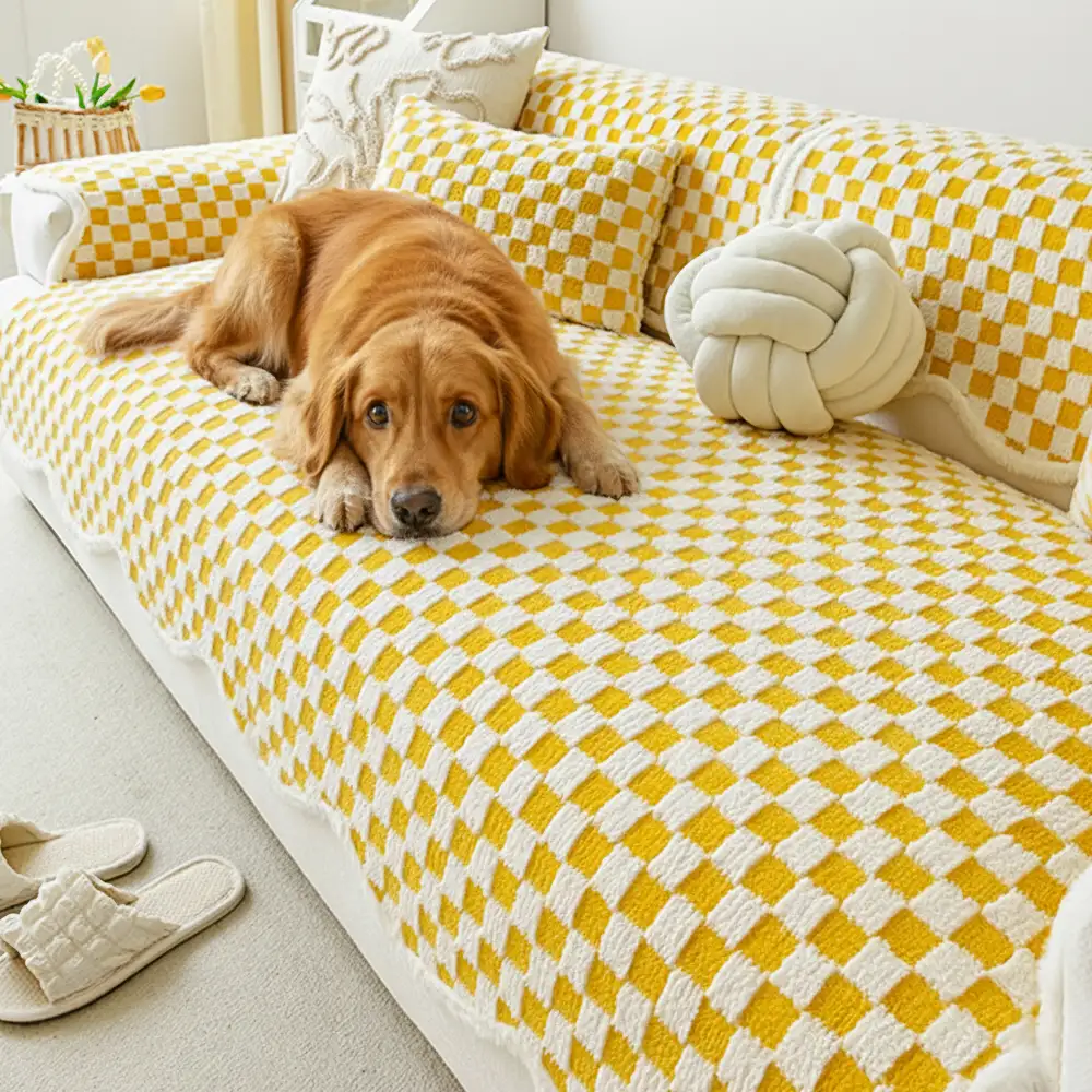 Classic Checkerboard Plush Comfortable Scratch-Resistant Non-Slip Couch Cover - News Pet Shop