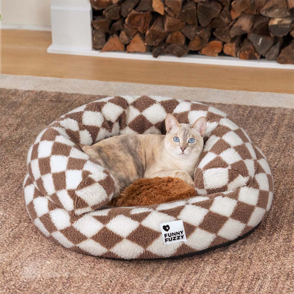 Classic Argyle Washable Bolster Donut Cat Bed - Cozy Haven - News Pet Shop