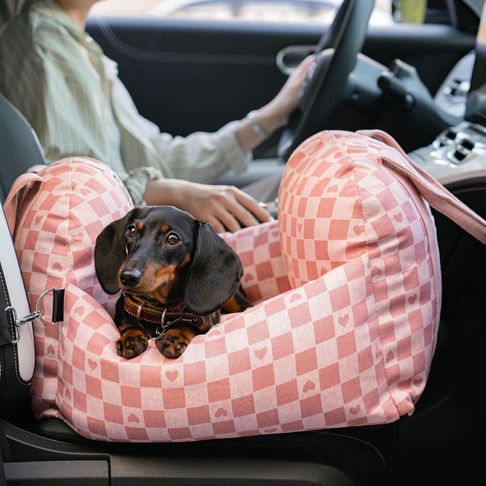 Vintage Heart Checkerboard Dog Car Seat Bed - News Pet Shop