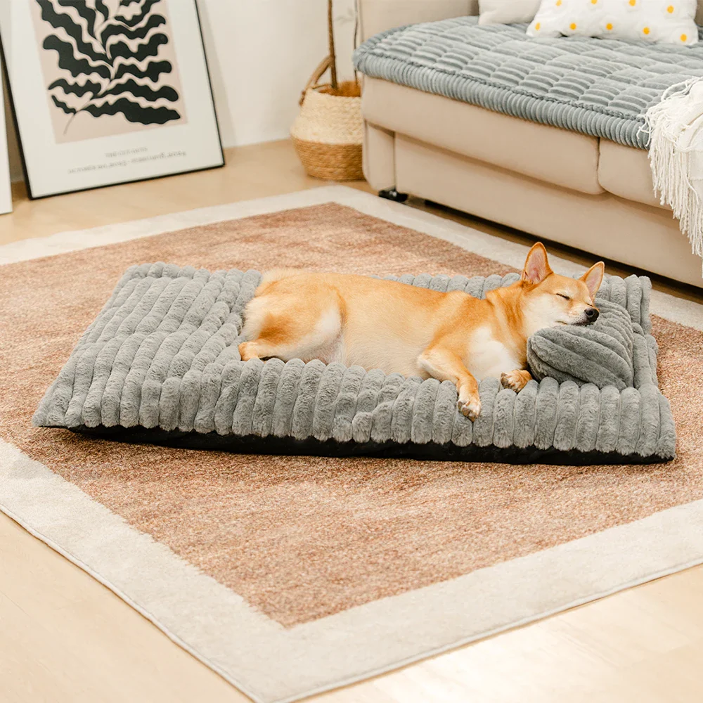 Plush Fluffy Thick Comfort Calming Dog Bed with Pillow - News Pet Shop