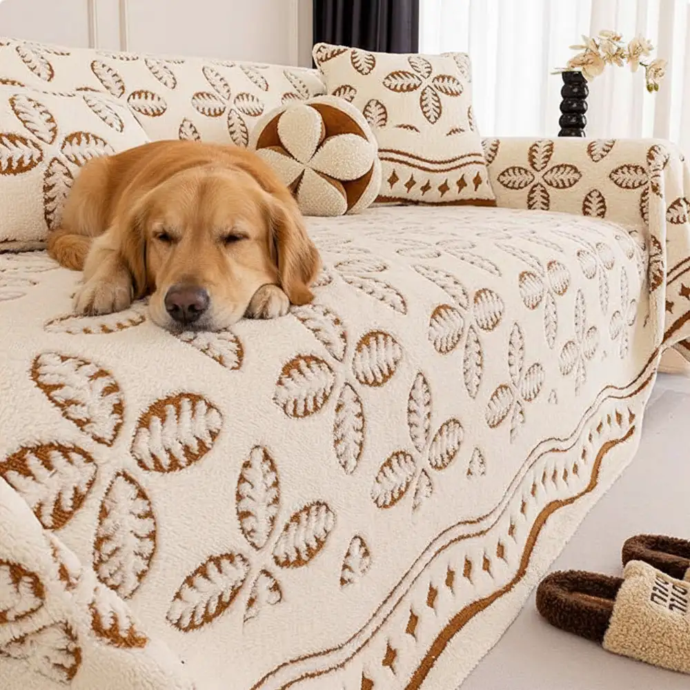 Thickened Jacquard Velvet Leaf Pattern Sofa Decoration Multi-Purpose Blanket Couch Cover - News Pet Shop