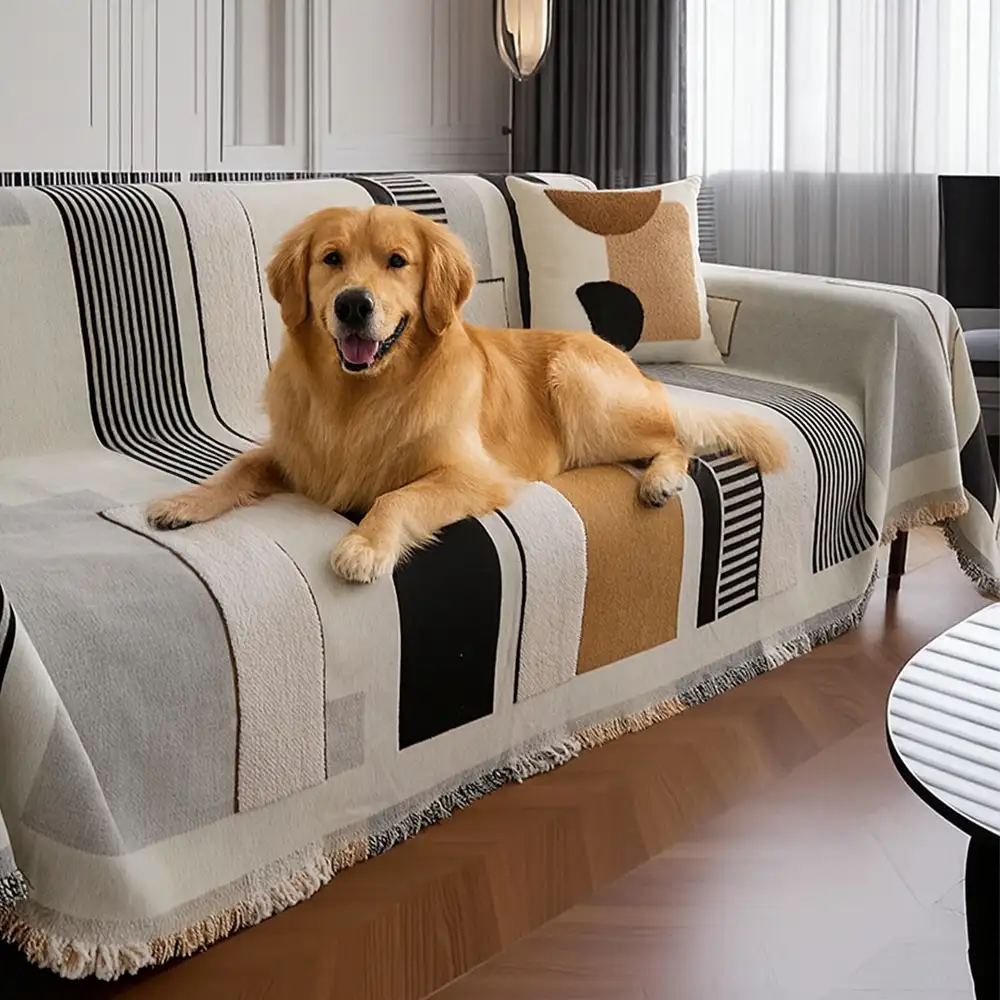 Stripe Art Scratch Resistant Chenille Multifunctional Sofa Protector Couch Cover - News Pet Shop