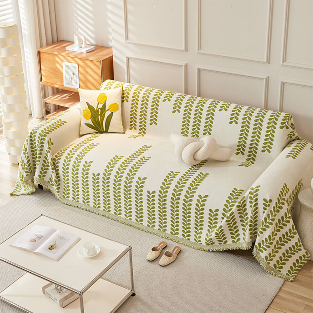 Leaf Stripe Chenille Fabric Fringe Decoration Couch Cover - News Pet Shop