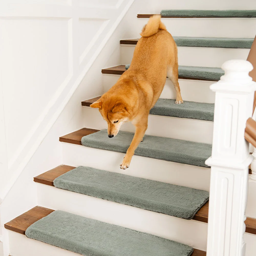 Solid Color Plush Stair Protectors Non-Slip Tape Free Carpet Stair Treads - News Pet Shop