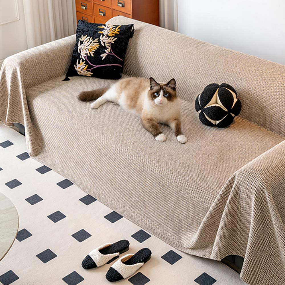 Breathable Woven Linen-Look Scratch-Resistant Throw Couch Cover - News Pet Shop