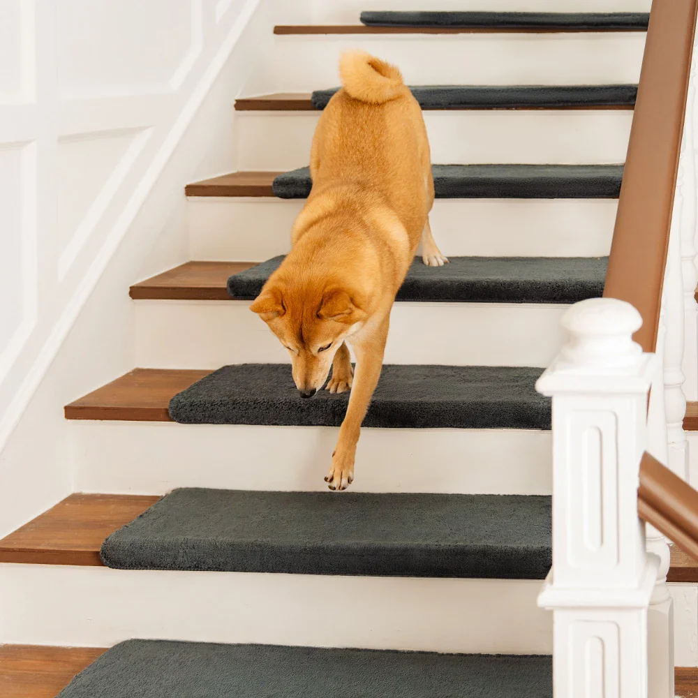 Solid Color Plush Stair Protectors Non-Slip Tape Free Carpet Stair Treads - News Pet Shop