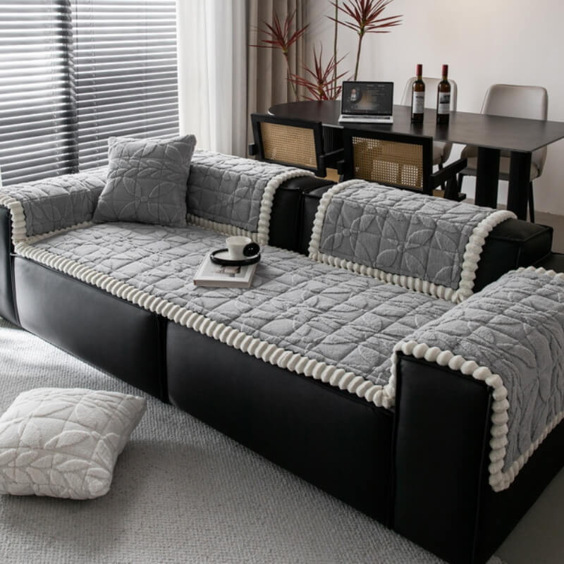 Thickened Short Plush Leaf Pattern Scratch Resistant Non-Slip Couch Cover - News Pet Shop