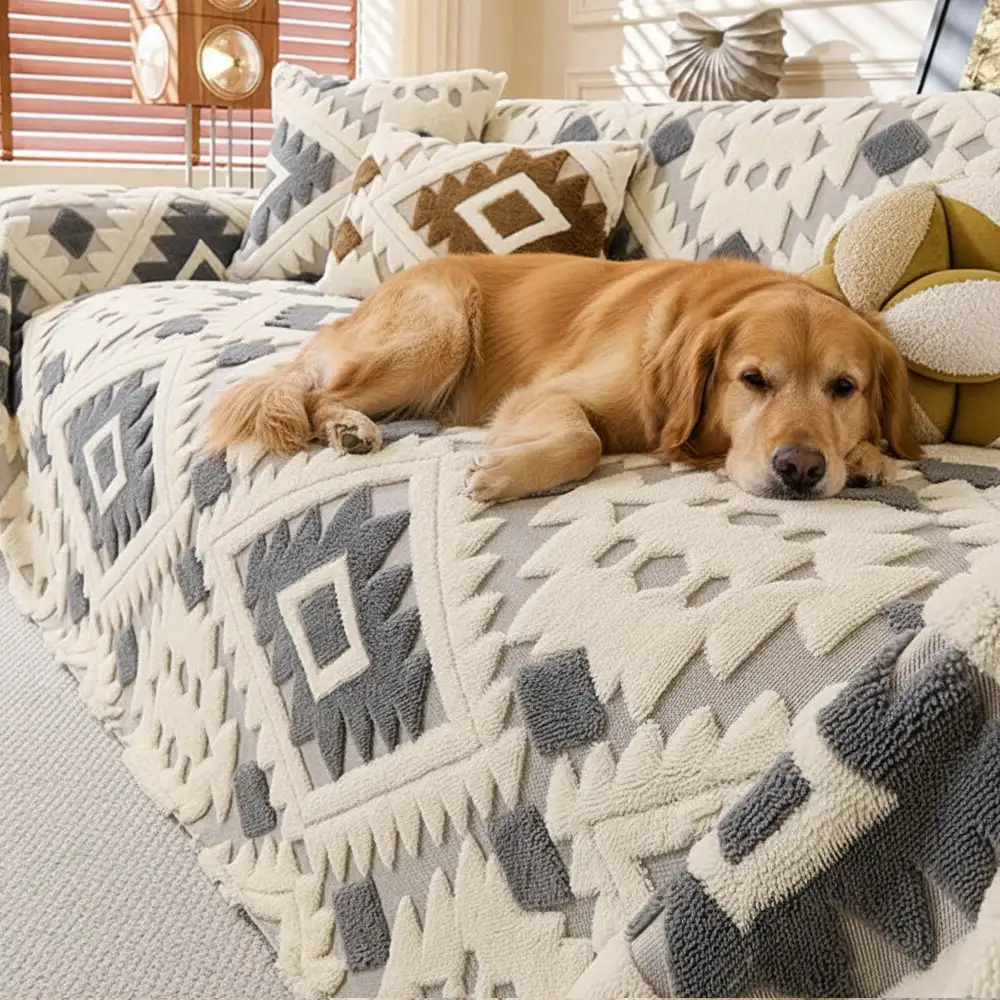 Plush Thickened Geometric Pattern Furniture Blanket Throw Couch Cover - News Pet Shop