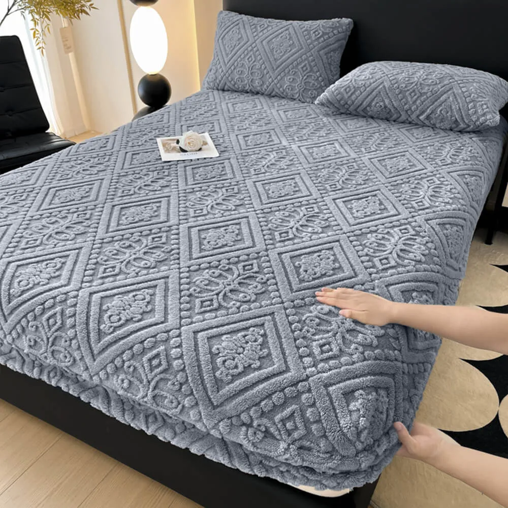 Baroque Style Embossed Warm Milk Velvet Fitted Sheet Mattress Cover - News Pet Shop