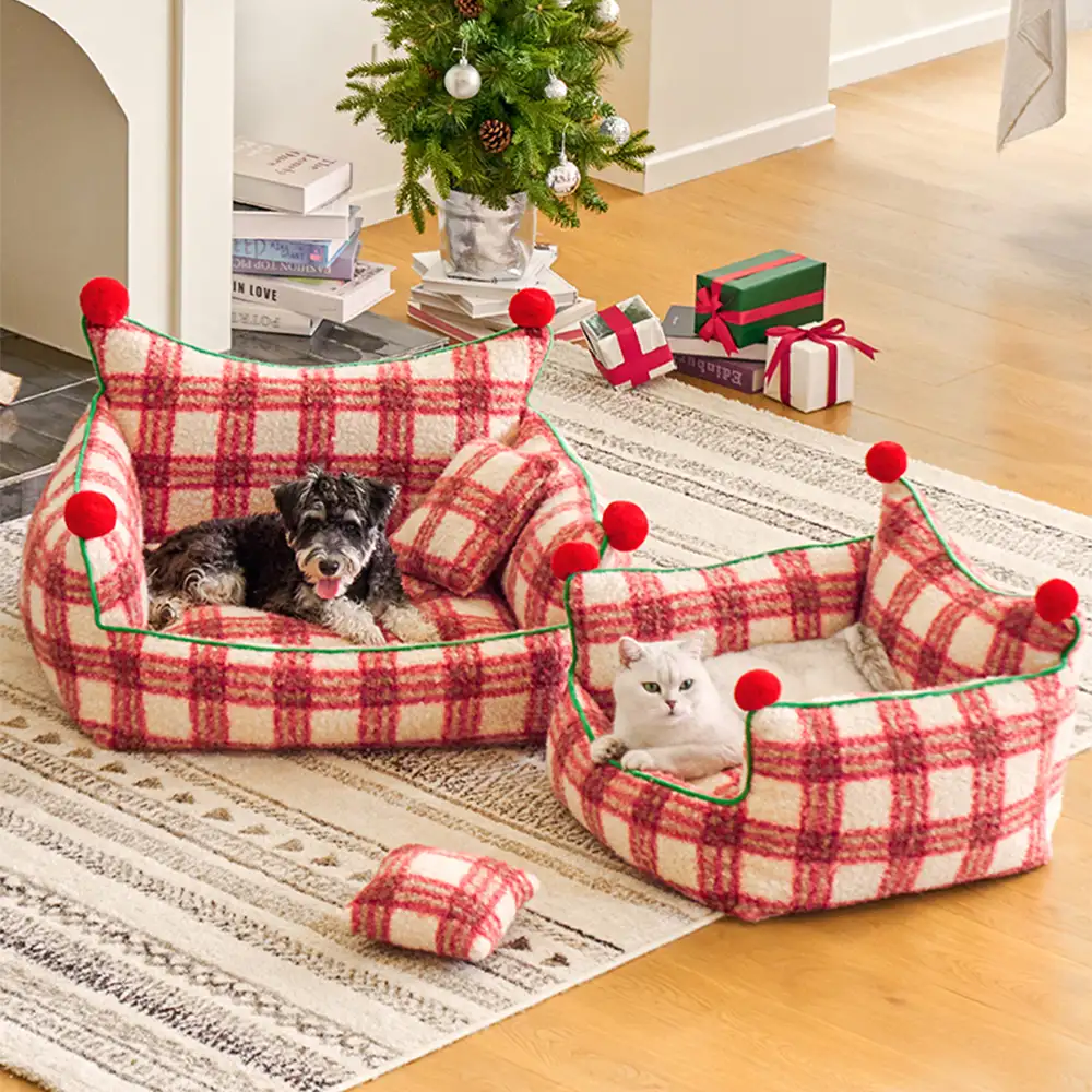 Amusement Park Fashion Plaid Thickened Plush Dog Sofa Bed - News Pet Shop