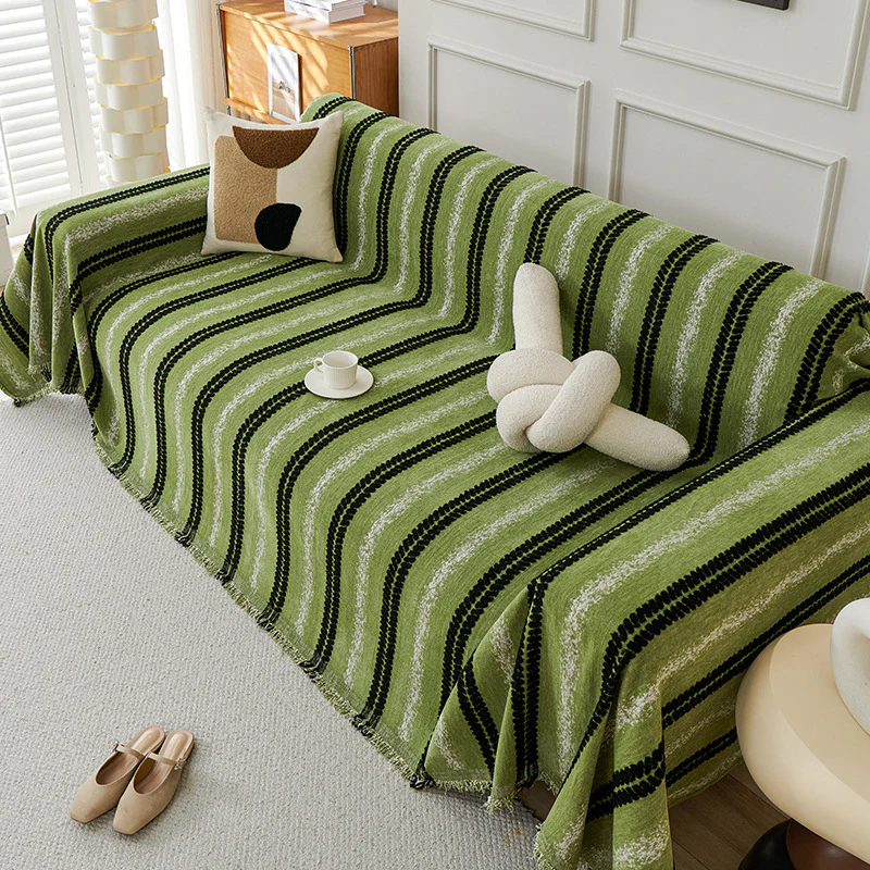 Decorative Stripe Tassel Chenille Throw Couch Cover - News Pet Shop